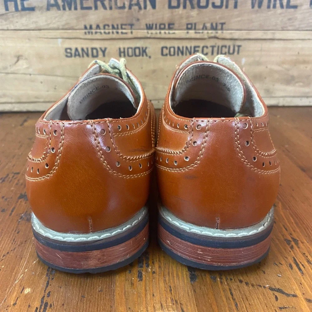 Bruno Marc Prince 03 Mens Size‎ 7.5 Brown Leather Wingtip Oxford Brogue Shoes